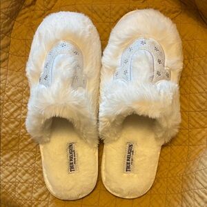 True Religion Women's Plush White Slippers